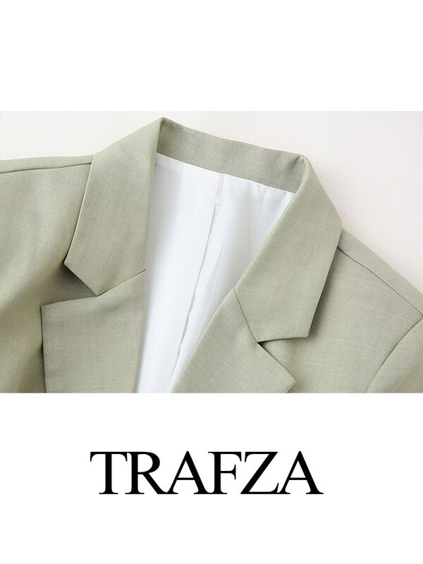ترافزا-سترة نسائية بأكمام طويلة ، طية صدر ، جيب مزيف ، زخرفة حزام ، معطف بدلة غير رسمي ، أنيق ، أنيق ، أحادي اللون ، سطح المكتب