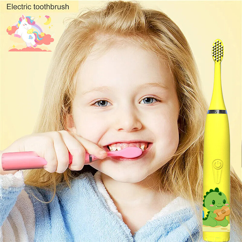 فرشاة الأسنان الكهربائية مع رؤساء استبدال للأطفال ، التلقائي ، قابلة للشحن ، ملونة ، الأطفال ، الكرتون ، سونيك ، IPX7 ، مقاوم للماء