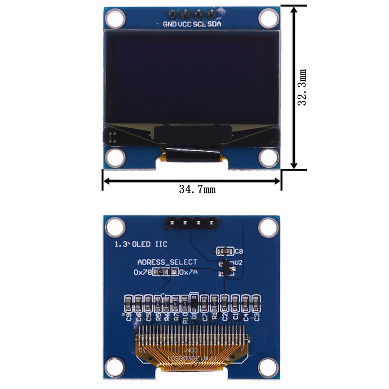 وحدة OLED 1.3 بوصة بيضاء وزرقاء اللون 128X64 1.3 بوصة OLED LCD LED وحدة عرض متوافقة مع اردوينو 1.3 "IIC التواصل