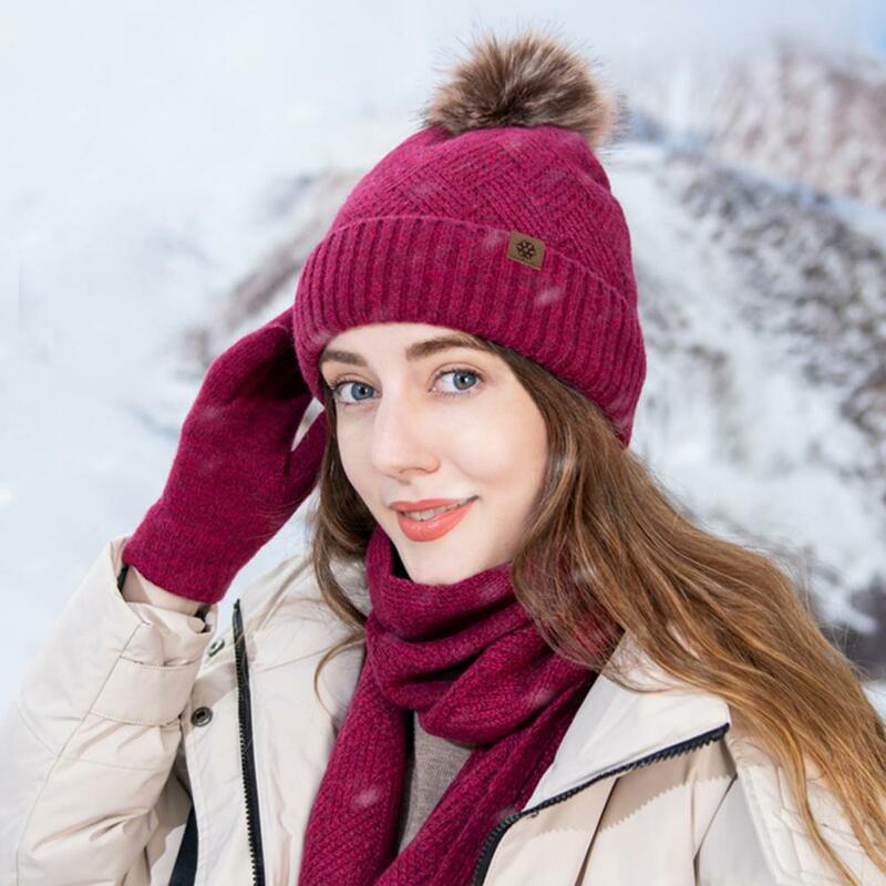 الصوف مزيج متماسكة قبعة وشاح و قفازات مجموعة للنساء ، لينة ، الباردة واقية ، تصميم لها ، إلى الجلد ، الدافئة ، الشتاء