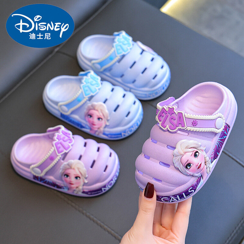 صنادل Disney-Princess Elsa للأطفال ، أحذية ذات فتحات ، مانعة للانزلاق ، نعال ناعمة ، نعال شاطئ جيدة التهوية ، الفتيات ، الصيف