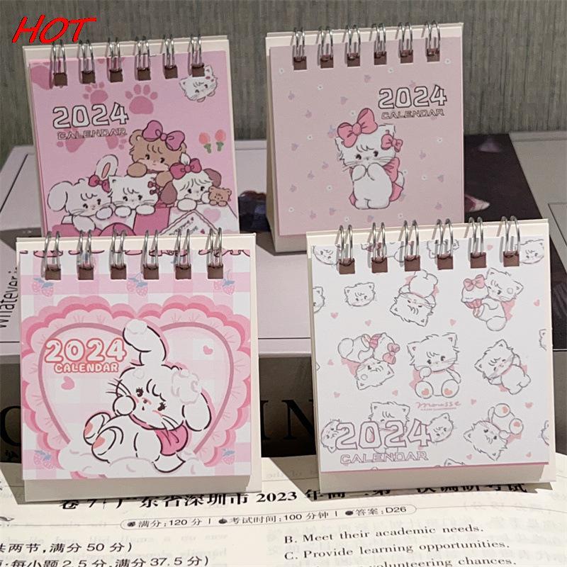 الكرتون الوردي القط مكتب التقويم ، الدائمة الوجه سطح المكتب التقويم ، التخطيط اليومي الصغيرة ، لطيف المنزل ، شهريا ، 2024