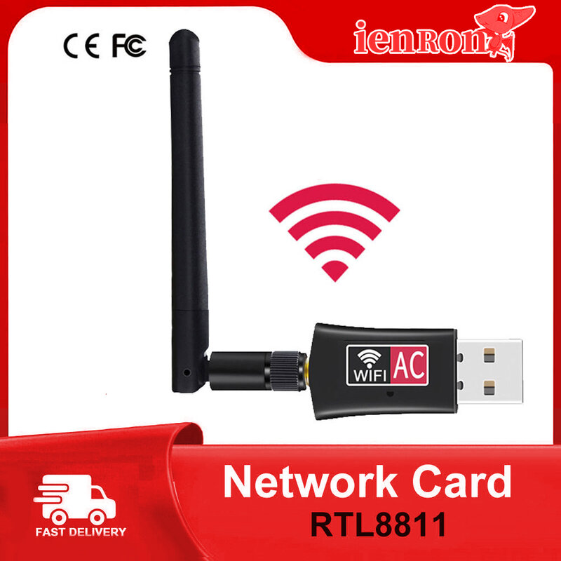 محول IENRON لاسلكي واي فاي USB AC600 RTL8811CU ثنائي النطاق 600Mbps 2.4GHz-5GHz هوائي جهاز كمبيوتر/جهاز لوحي استقبال بطاقة الشبكة 802.11b/n