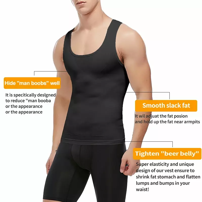 رجل التخسيس محدد شكل الجسم ملابس داخلية Abs البطن ضغط قميص لإخفاء التثدي المزاج تجريب تانك القمم قمصان