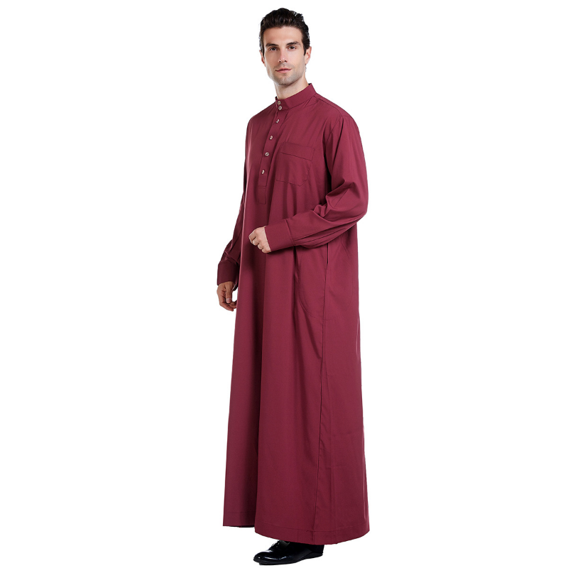 زي رجالي وطني بأزرار ، ملابس إسلامية ، أحادية اللون ، كم طويل ، ياقة واقفة ، نوبل ، جبا ، المملكة العربية السعودية