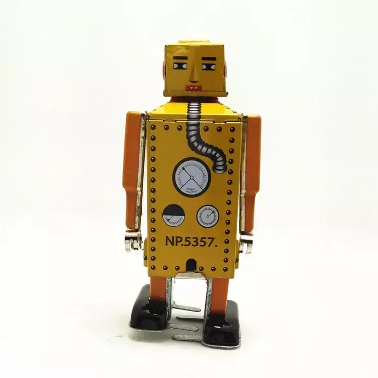 الروبوت الأصفر لعبة ميكانيكية للأطفال والكبار ، القصدير المعدني ، الرجعية ، تصورها ، أشكال لعبة ، نموذج ، هدية ، مضحك ، الرجعية