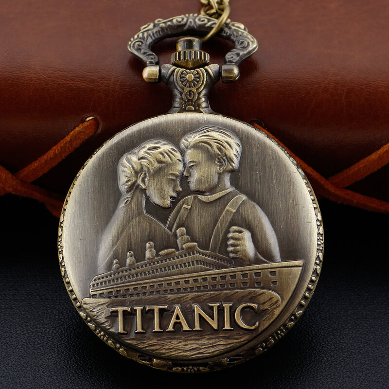 الكلاسيكية الرجعية تيتانيك ثلاثية الأبعاد تنقش شعار العتيقة كوارتز ساعة الجيب زوجين أفضل عطلة هدية تذكارية على مدار الساعة