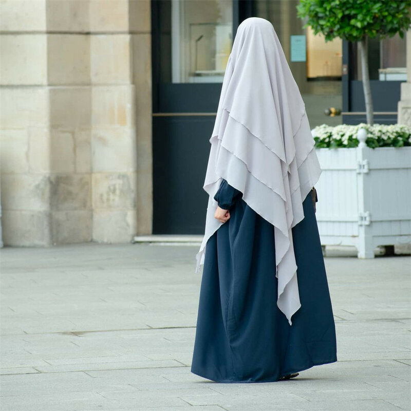 حجاب شيفون إسلامي للنساء ، غطاء رأس كامل ، خمار طويل ، عبايات تركية وعربية ، ملابس صلاة للعيد ، عباية إسلامية ، 3 طبقات
