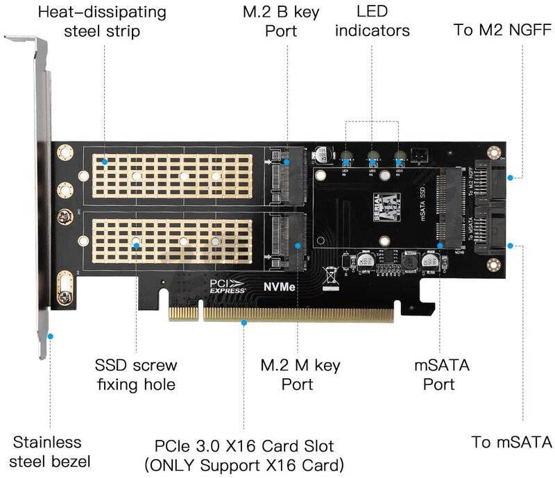 Zexmte M.2 NVMe SSD NGFF إلى PCIE 4X محول B + M بطاقة واجهة مفتاح دعم PCI-e PCI Express 3 3.1 حجم M.2 M2 Pcie 16X محول
