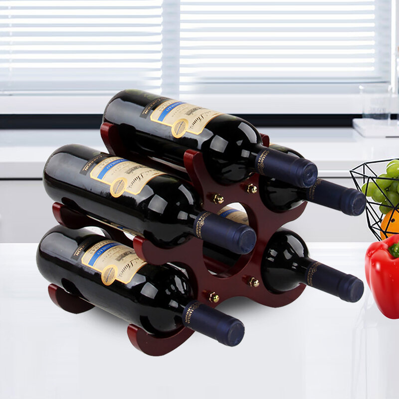 النبيذ الرف الصلبة الخشب هيكل أحمر هندسي زجاجة النبيذ حامل 6 زجاجات USA