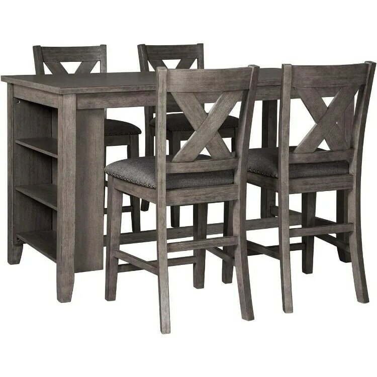 طاولة طعام من Ashley Caitbrook مع مساحة تخزين ، ارتفاع المنضدة الريفية ، رمادي غامق ، تصميم