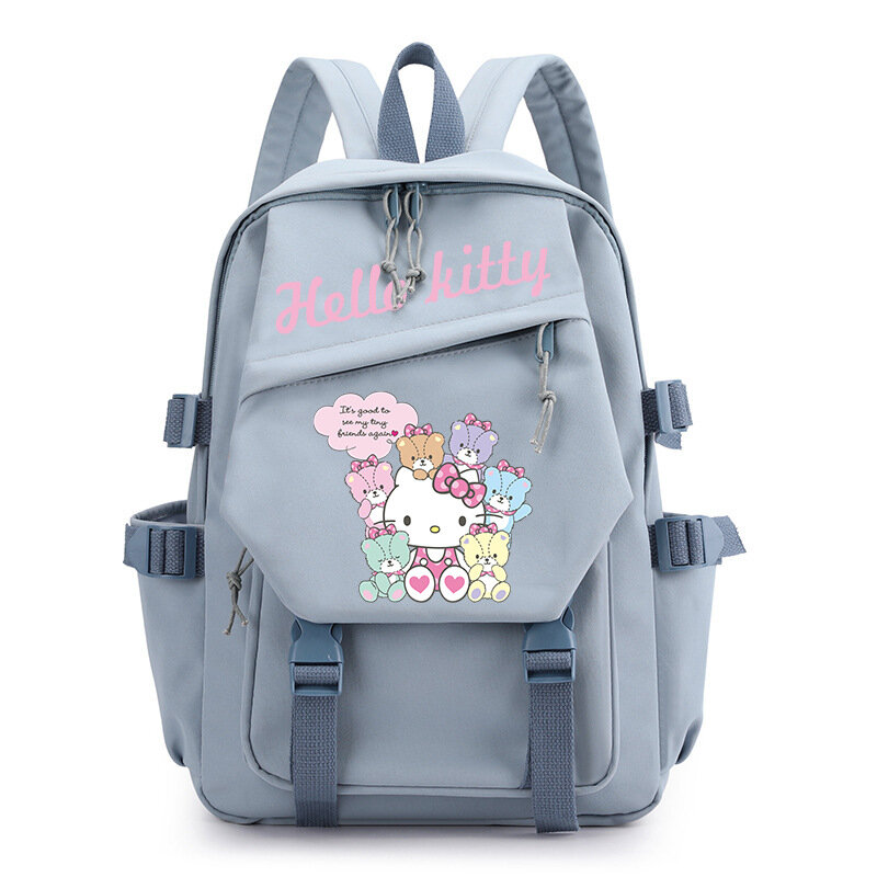Sanrio Hello Kitty حقيبة مدرسية للطلاب ، رقعة نقل حراري ، مطبوعة ، كرتون لطيف ، حقيبة ظهر قماشية للكمبيوتر ، جديدة