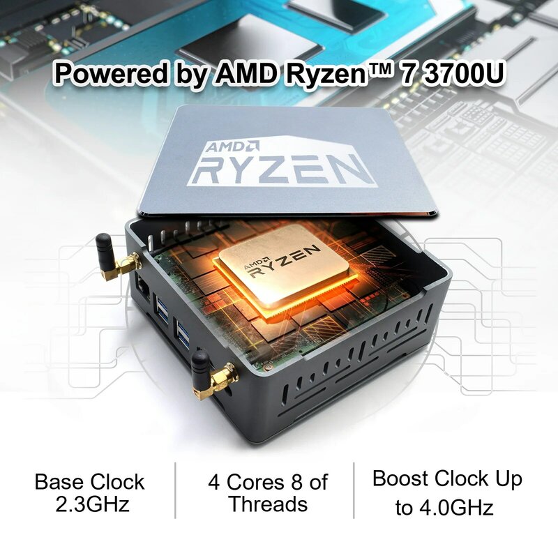 جهاز كمبيوتر صغير للألعاب المكتبي رائع ورائع من HYSTOU موديل 2023 موديل 3750 من AMD R-yzen 7 512 H DDR4 16G G SSD 4K