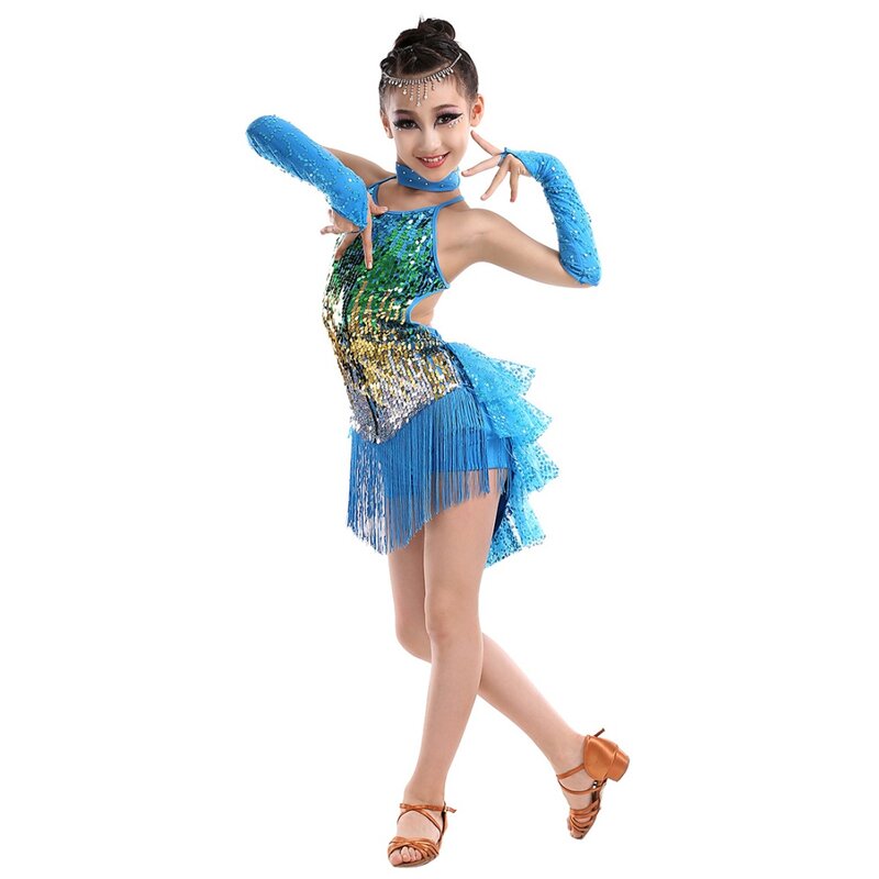 تنورة الرقص اللاتينية الجديدة للأطفال أداء زي ممارسة الملابس