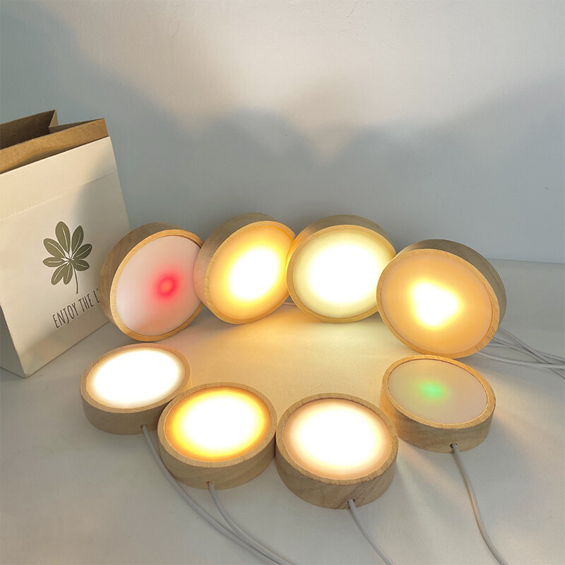 مصباح LED ليلي خشبي مستدير قاعدة عرض ديكور حامل للكريستال زجاج الكرة ديكور