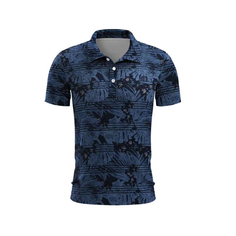 قميص بولو جولف مخطط أزرق سماوي ، قميص رجالي سريع الجفاف ، قميص نادي الجولف بأزرار لأعلى ، الصيف