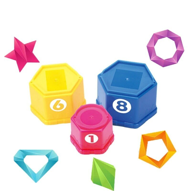 مجموعة ألعاب تفاعلية لطاولة الأطفال، أكواب ملونة مكدسة لمستلزمات الأطفال الرضع