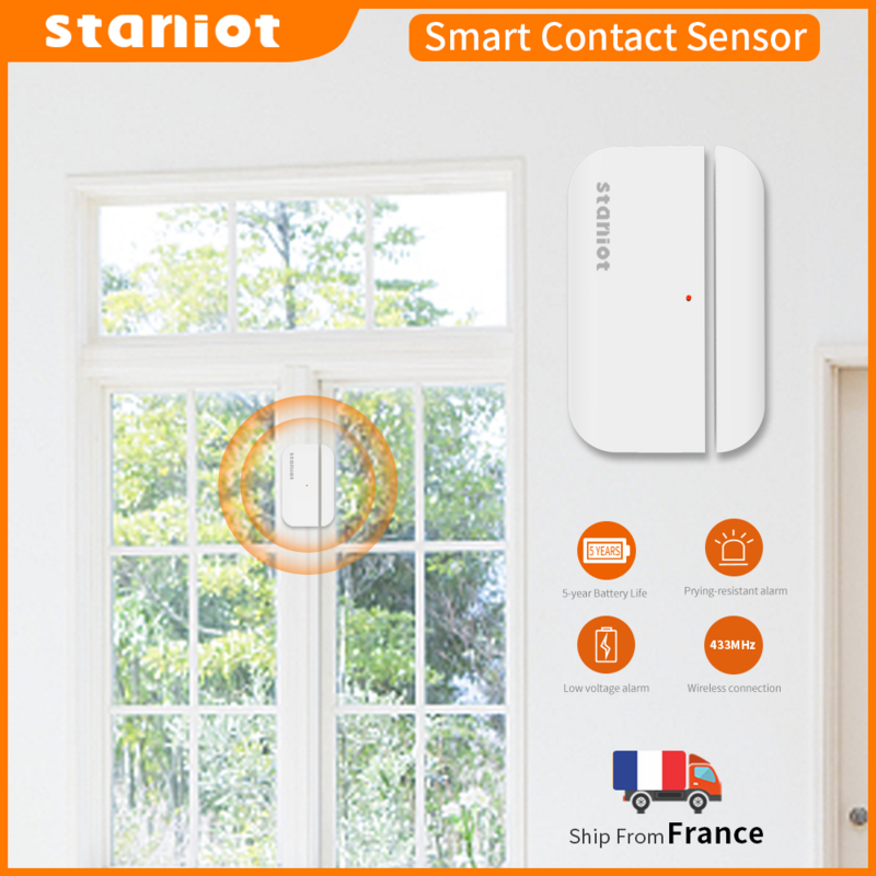Staniot 5-Year عمر البطارية جهاز استشعار الاحتكاك الباب والنافذة مفتوحة/مغلقة للكشف عن 433Mhz المنزل الذكي جهاز استشعار مغناطيسي لاسلكي