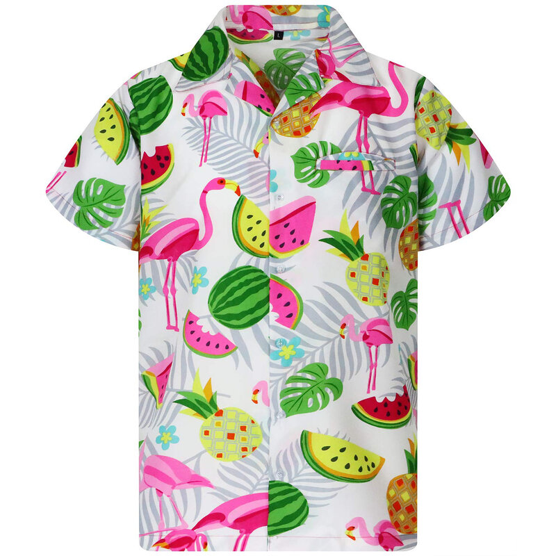 الصيف الرجال قمصان هاواي للرجال فلامنغو طباعة قمصان الشاطئ زر أسفل موضة ملابس للرجال بلوزة قميص Camisa Masculina