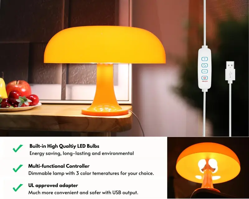 مصباح طاولة ليد على شكل فطر ، مصابيح مكتب بسيطة ، إضاءة حديثة لغرفة نوم الفندق بجانب السرير وغرفة المعيشة ، ديكور مصمم إيطالي