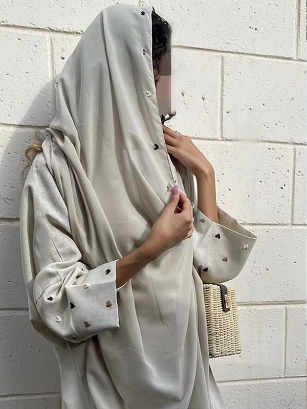 عباية-سترة من الكتان من قطعة واحدة للنساء ، كارديجة مفتوحة بقلب وقمر ، بغطاء خفاش ، على طراز دبي ، لشهر رمضان ،