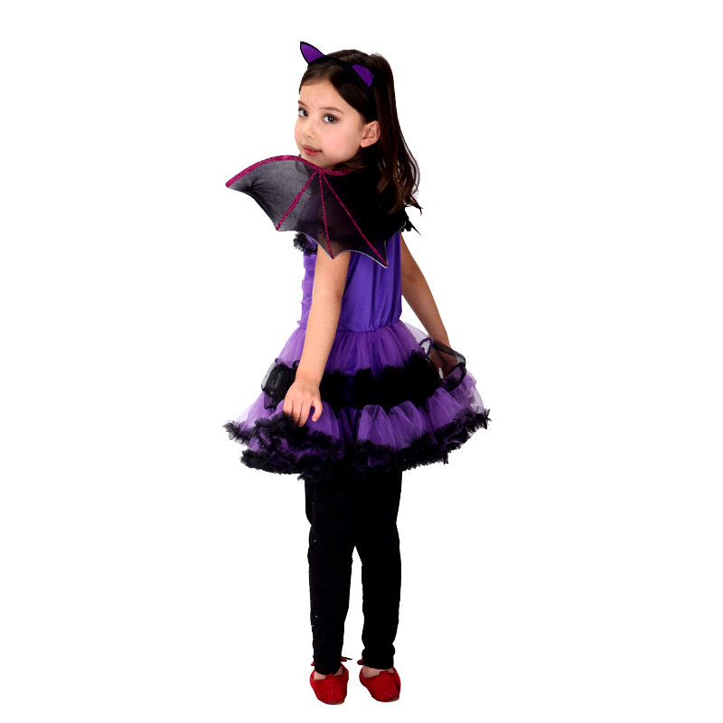 هالوين يتوهم حفلة تنكرية الأرجواني الخفافيش زي تنكري لفتاة الأطفال تأثيري الدعائم فستان رقص ازياء للأطفال فستان فتاة هدية