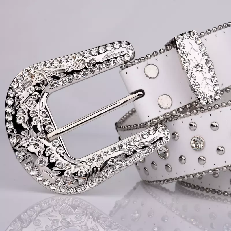 حزام أبيض من حجر الراين الشرير للذكور والأنثى ، مجوهرات الجينز الغربي ، تصميم الأزياء ، Y2K