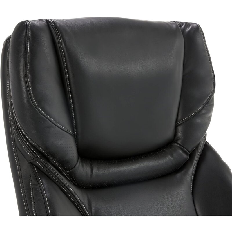 مسند ظهر عالي قابل للتعديل مع دعامة قطنية ، كرسي مكتب أسود ، كرسي كمبيوتر مريح ، جلد مربوط ، 30.5d x W x 47H