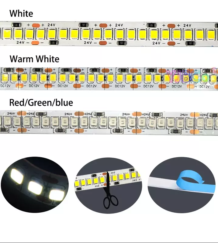 شريط إضاءة ليد مرن عالي السطوع ، شريط SMD ، LEDs لكل متر ، LEDs لكل متر ، أبيض ، دافئ ، أحمر ، أخضر ، أزرق ، 12 فولت ، DC 5 متر ، IP30