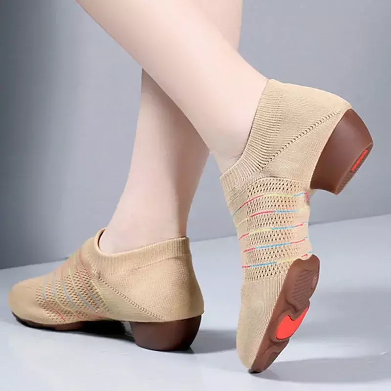 أحذية رقص لاتينية للبالغين ، أحذية محبوكة جيدة التهوية للخروج ، للرقص في قاعة الرقص ، للنساء