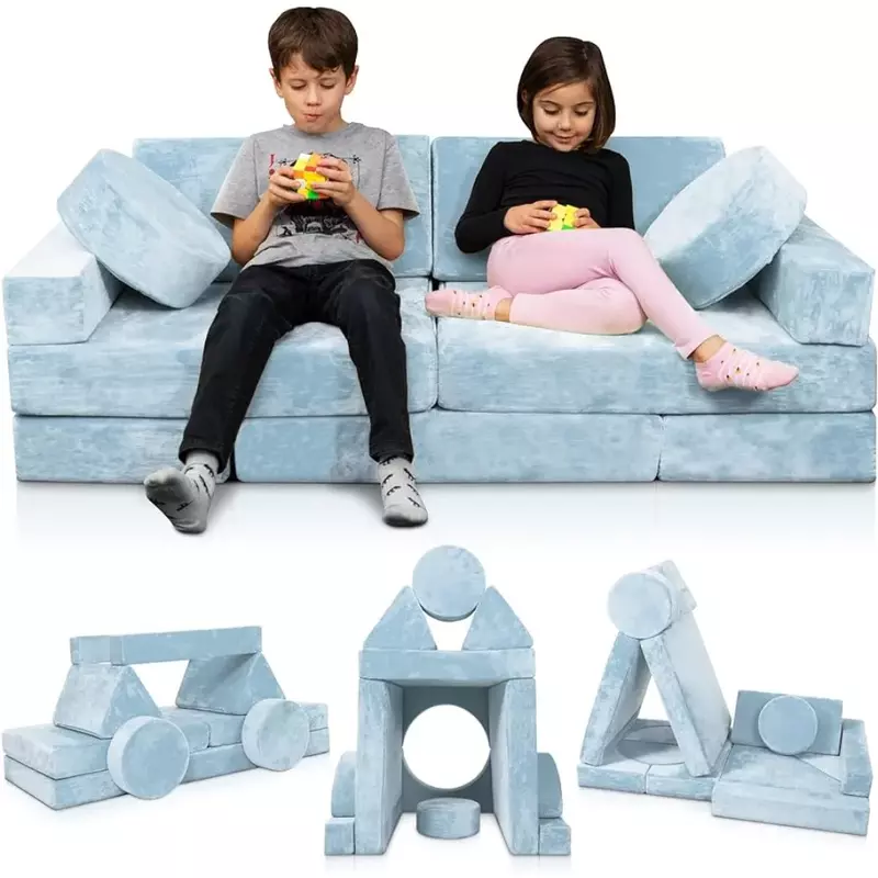أريكة للأطفال وحدات LX15 ، أريكة أطفال مقطعية ، أثاث غرفة لعب للأطفال الصغار ، أزرق ، 14 صوفا