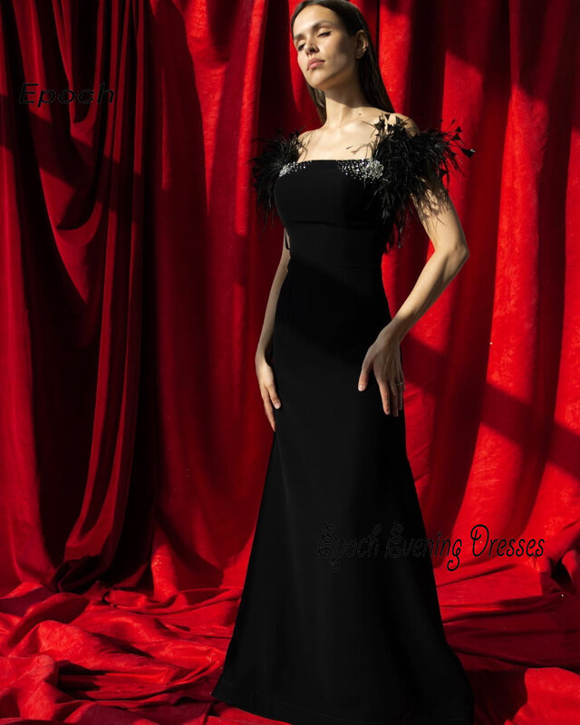 فستان سهرة أنيق على شكل ريشة مستقيمة للنساء ، مصنوع حسب الطلب ، رائع ، أسود ، مثير ، فستان حفلة موسيقية