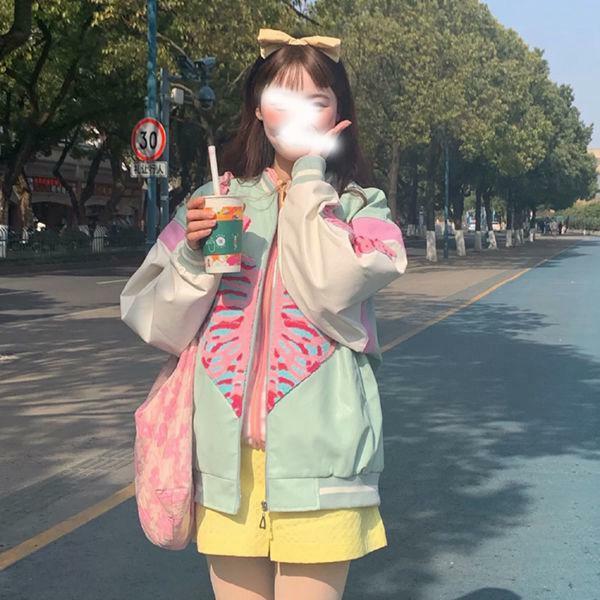 المرأة مطبوعة هوديي ريترو الشرير نمط Y2K شكل قلب الهيب هوب Harajuku الجمجمة المتضخم سستة البلوز المرأة الأخضر سترة