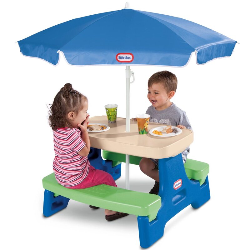 طاولة نزهة مع مظلة ، للأطفال ، أزرق وأخضر