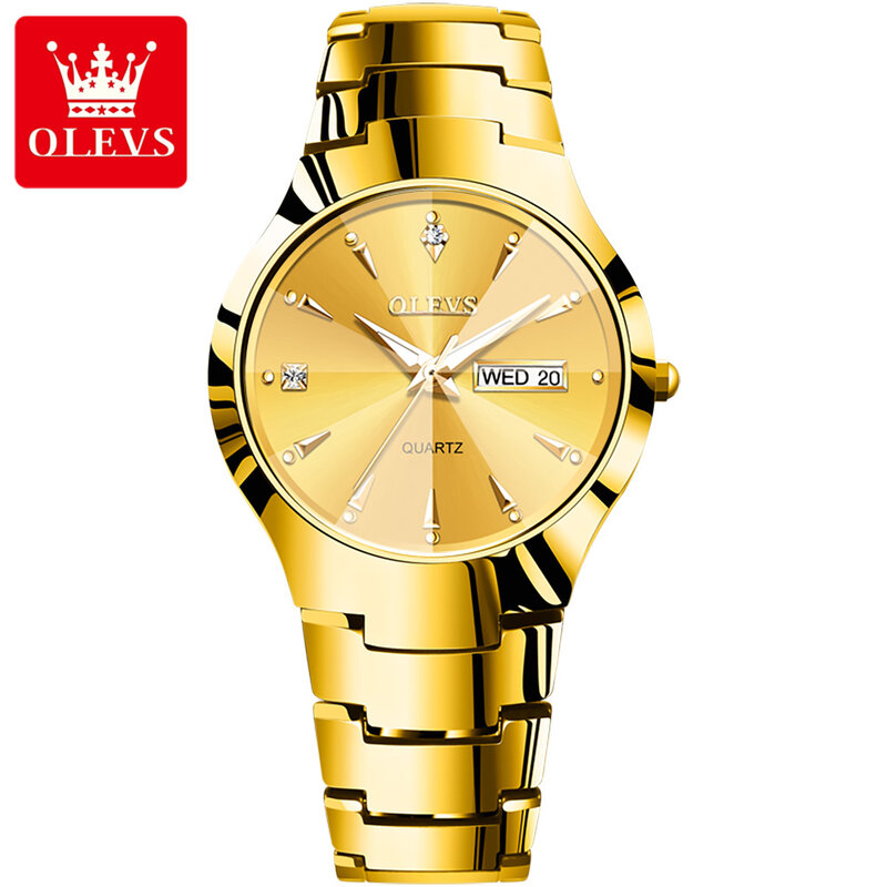 ساعة أوليفس-كوارتز ذهبية من فولاذ التنجستن للرجال ، ساعات يد فاخرة ، علامة تجارية مشهورة ، أيدي مضيئة ، تاريخ أسبوع ، موضة جديدة