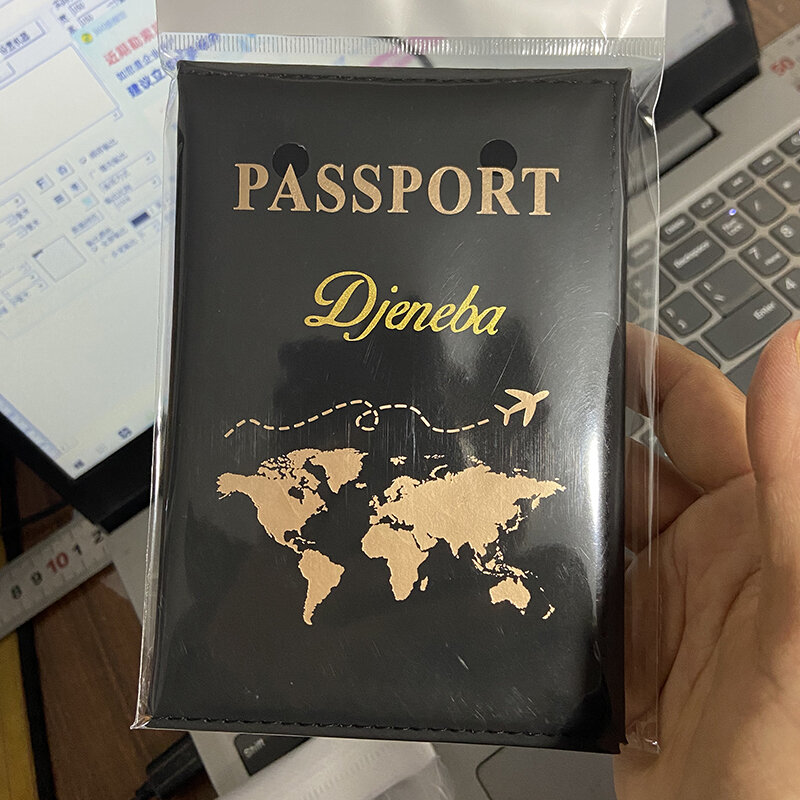 حامل بطاقة اسم مخصص ، غطاء جواز سفر للخريطة ، أغطية محفظة سفر لجوازات السفر ، حروف ذهبية ، Personnalisé
