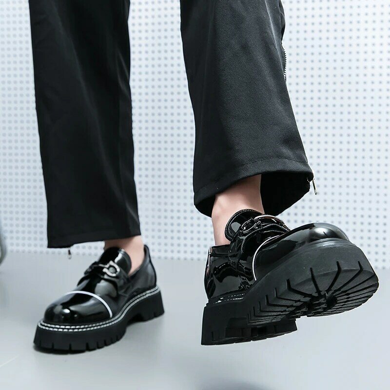 أحذية جلدية بمقدمة مستديرة للرجال ، أحذية رسمية للعمل بالأبيض والأسود ، أوشن ستيشن ، أزياء عالية الجودة ، ليفو ، مقاس 38-45