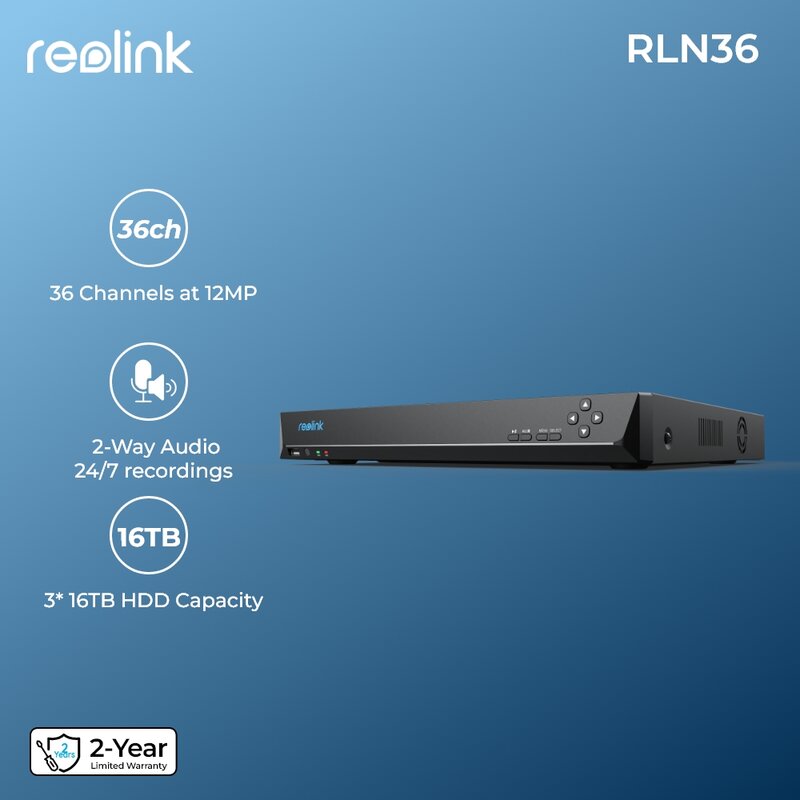 ريولينك-نظام كاميرا الأمن ، تسجيل الفيديو ، نظام المراقبة ، الصوت ثنائي الاتجاه ، 4K ، NVR ، 36CH ، 12MP ، 5MP ، 8MP كاميرا IP ، 24/7 ، NVS36