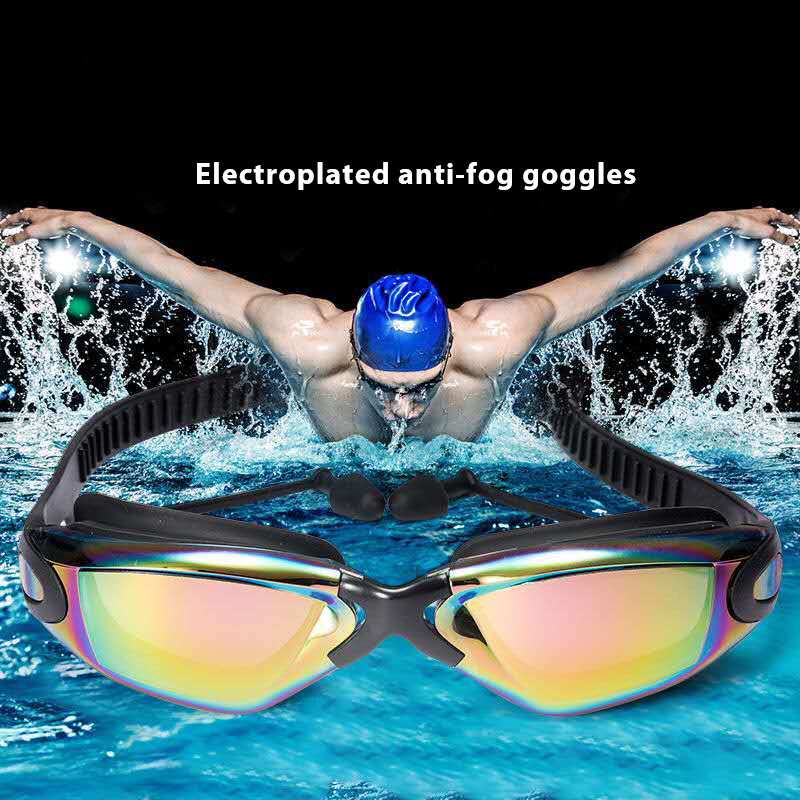 نظارات الوقاية للسباحة الرجال نظارات سباحة مجموعة النساء دعوى مقاوم للماء مكافحة الضباب UV قابل للتعديل طول نظارات لحمامات السباحة مع سدادات الأذن