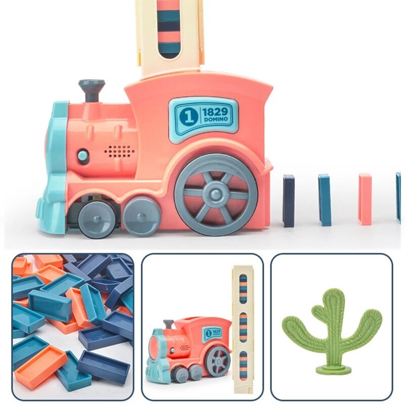 جديد أطفال الكهربائية دومينو قطار سيارة مجموعة الصوت والضوء التلقائي وضع الدومينو الطوب كتل لعبة تعليمية لتقوم بها بنفسك لعبة هدية