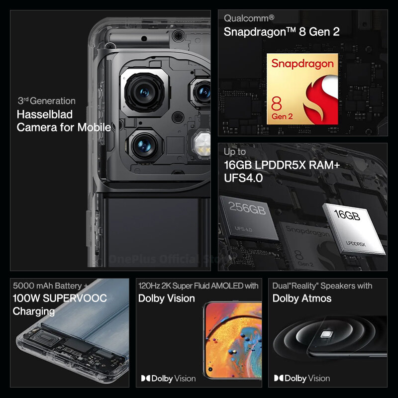 OnePlus-هاتف محمول مع شاشة Amoled ، 11 ، 5G ، إصدار عالمي ، Snapdragon 8 ، Gen 2 ، 100 واط ، Supervooc ، 5000mAh ، هاتف محمول جديد