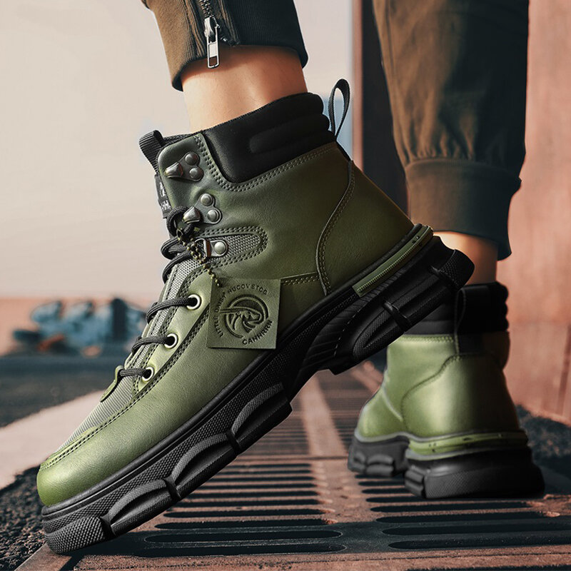 CYYTL الرجال الأحذية الكاجوال الكاحل الشتاء الذكور أحذية عالية منصة جلد في الهواء الطلق المشي أحذية رياضية تشيلسي كاوبوي التكتيكية شقة