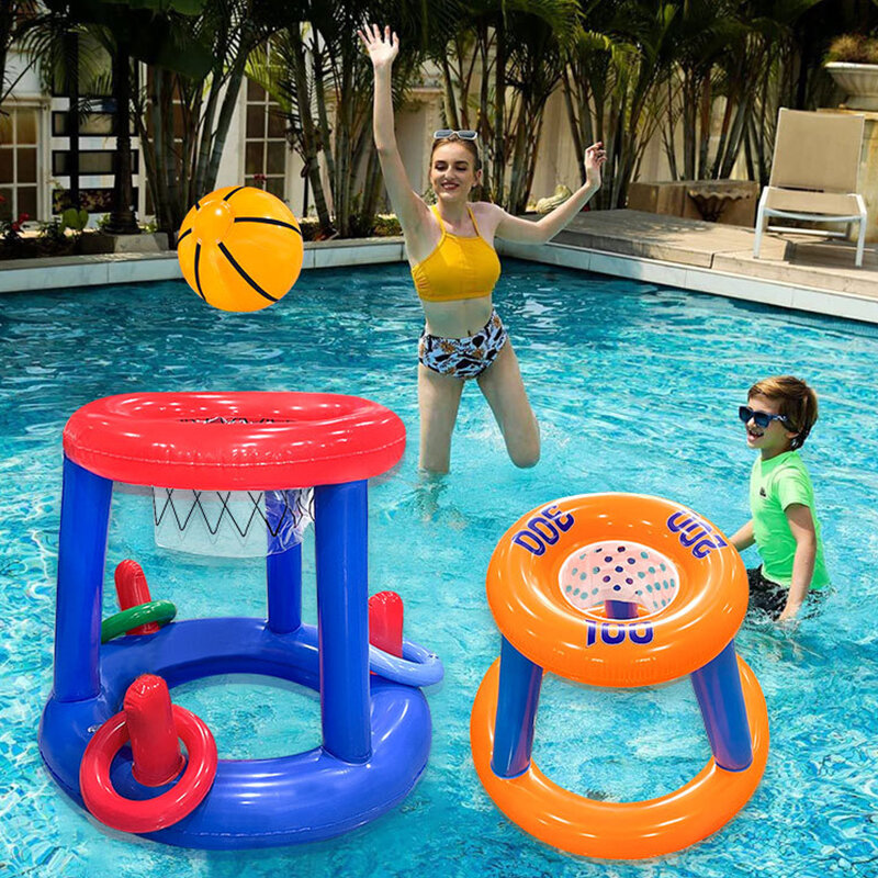 حلقة كرة سلة عائمة قابلة للنفخ ، لعبة رمي الطويق ، لعبة رياضية مائية تفاعلية ، حفلة ، متعة الشاطئ ، ملحقات حمام السباحة