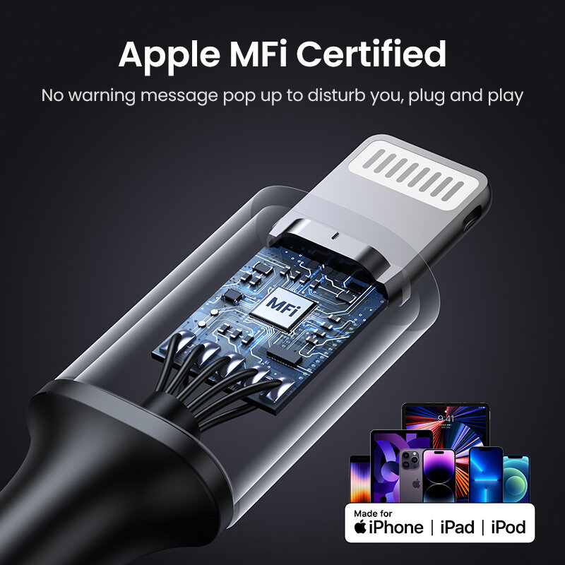 كابل USB MFi من UGREEN لهاتف iPhone 14 13 12 Pro Max 2.4A كابل شحن سريع للبرق لهاتف iPad كابل بيانات صغير للهاتف