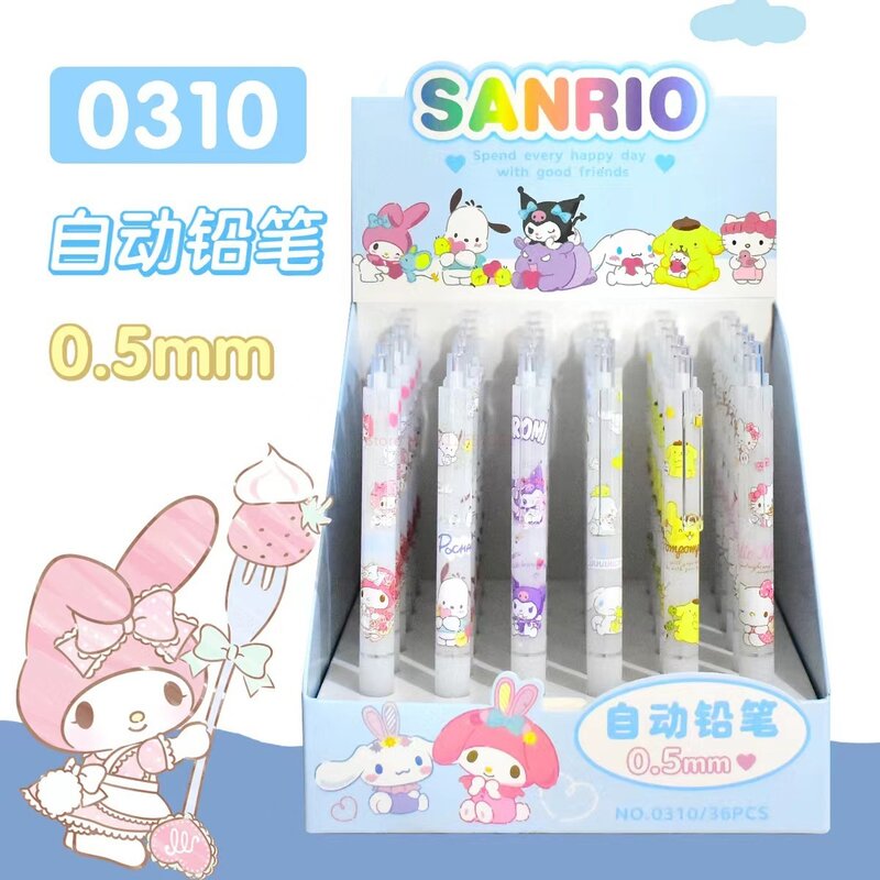 36 قطعة Sanrio أقلام رصاص ميكانيكية لطيفة Hellokitty Kuromi غير محدودة الكتابة رسم رسم أقلام رصاص اللوازم المدرسية القرطاسية هدية