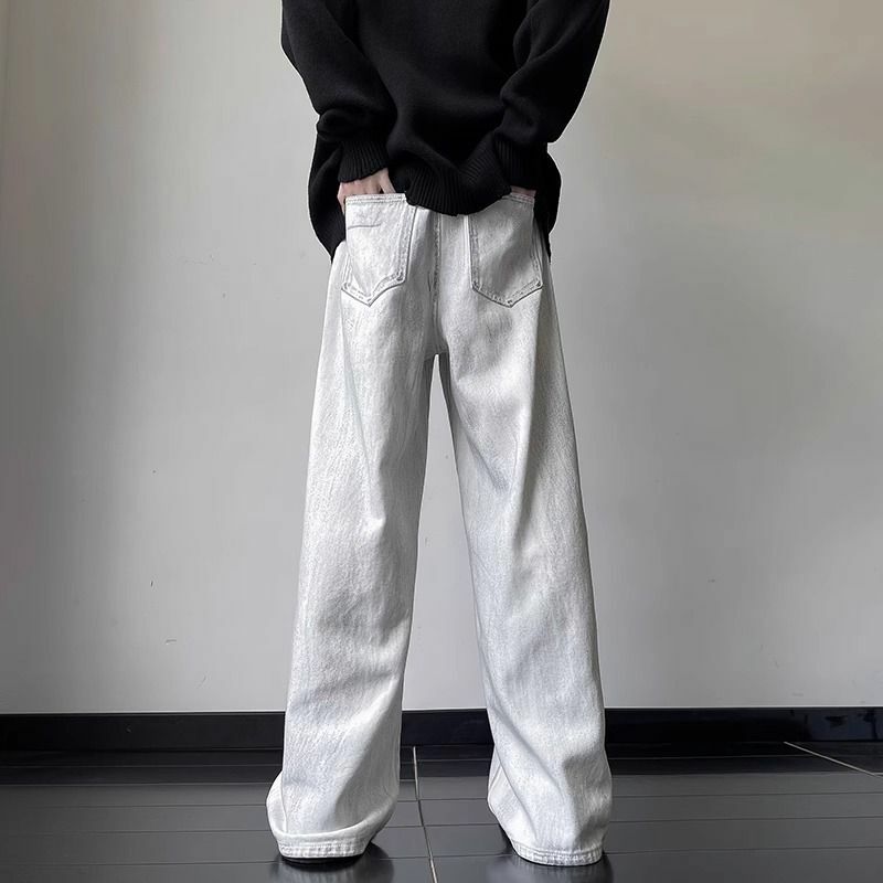 سراويل جينز عتيقة مستقيمة للرجال ، سراويل طويلة فضفاضة واسعة الساق ، ممسحة الشباب ، شارع مرتفع ، ثنى الهيب هوب ، اتجاهات الربيع والخريف ، اتجاهات للرجال
