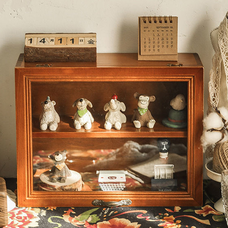 خزانة تخزين تماثيل خشبية ، مجموعة صناديق العرض ، رف ألعاب ، أرفف صغيرة ، علبة من مستويين ، ديكور منزلي