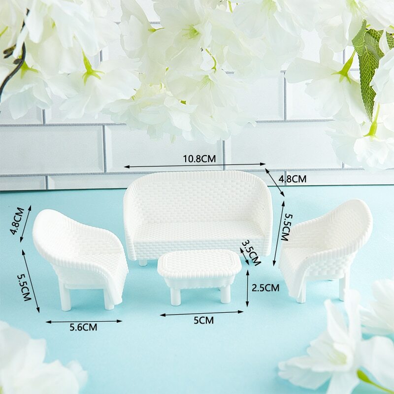 4 قطعة الأبيض لتقوم بها بنفسك دمية مصغرة غرفة المعيشة العتيقة أريكة الجدول نموذج لعبة أطفال لعبة كلاسيكية
