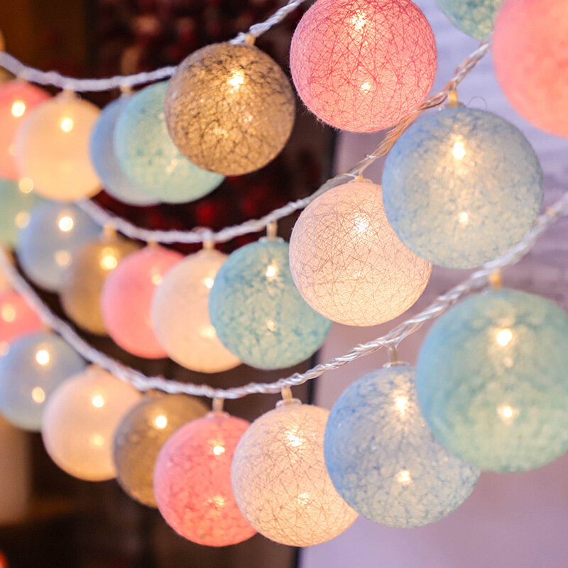 20 LED القطن الكرة الجنية سلسلة أضواء زينة لعطلة عيد الميلاد للمنزل غرفة نوم صغيرة ملونة سلسلة ضوء وامض أضواء