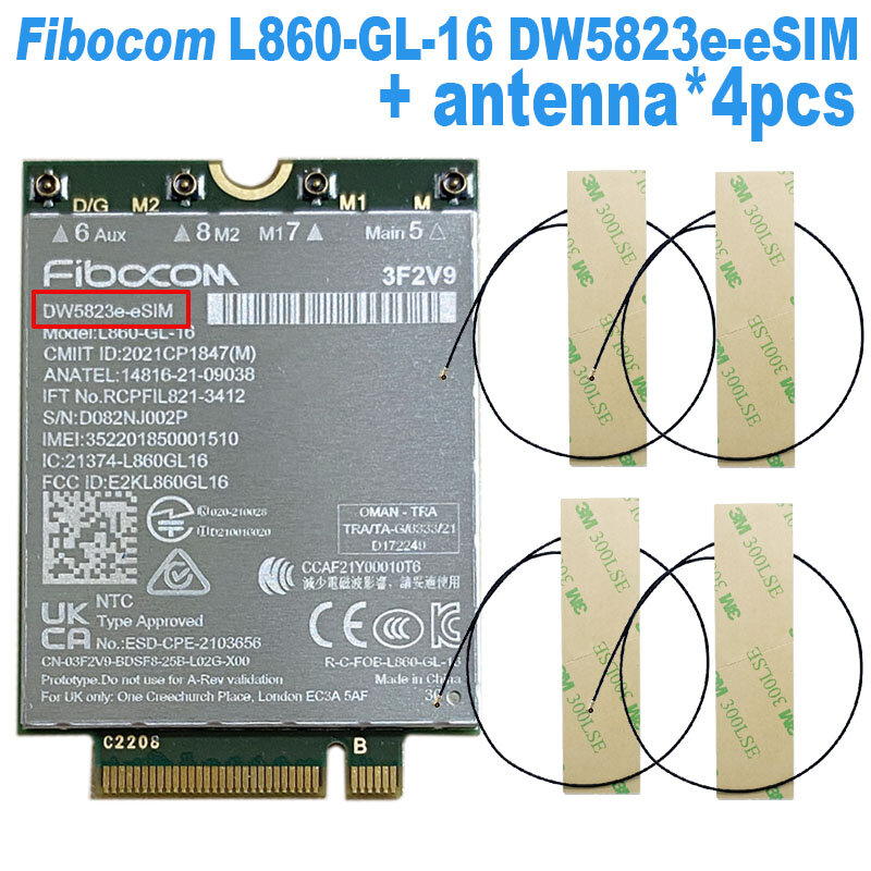 DW5823e DW5823e-eSIM Fibocom L860-GL-16 CAT16 المتعدد LTE WCDMA وحدة الشبكة العالمية 1Gbps لخط العرض 5440 5540 7440 7640